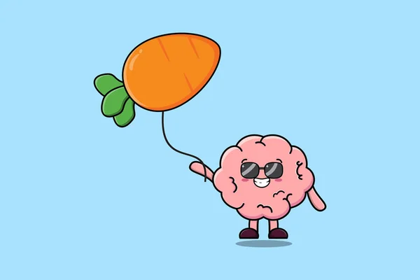 Kartun Lucu Otak Mengambang Dengan Balon Wortel Dalam Ilustrasi Ikon - Stok Vektor