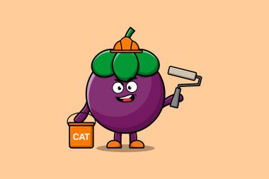 Mangosteen çizgi filmi düz modern tasarım illüstrasyonunda bir müteahhit karakter tablosu.