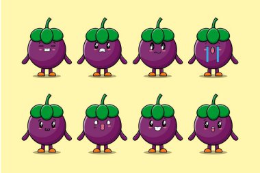 Kawaii Mangosteen çizgi film karakterini farklı ifadelerle çizgi film yüz çizimleri ile ayarla