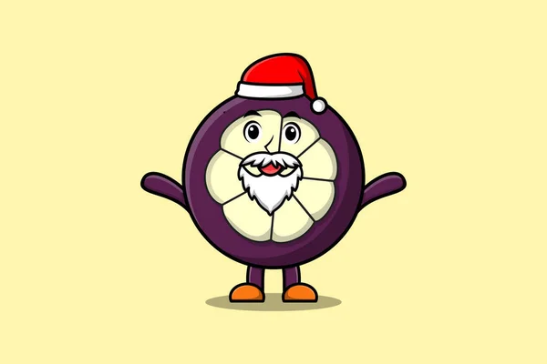 Χαριτωμένο Χαρακτήρα Μασκότ Κινουμένων Σχεδίων Mangosteen Santa Claus Χαρακτήρα Χριστούγεννα — Διανυσματικό Αρχείο