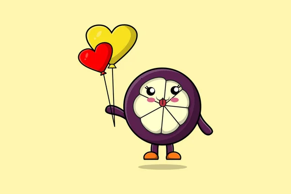 Desenhos Animados Bonitos Mangosteen Flutuando Com Amor Balão Cartoon Vetor —  Vetores de Stock