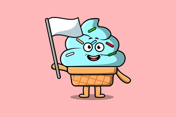 Cute Cartoon Ice Cream Mascot Character White Flag Modern Design — Stock Vector