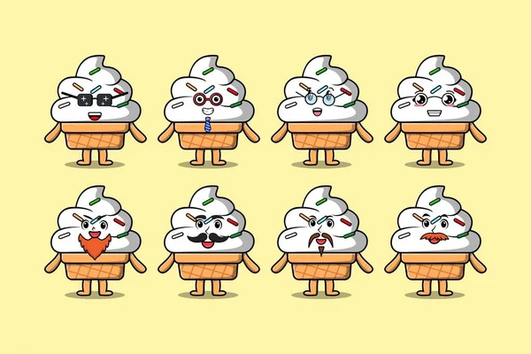 Set Kawaii Eis Cartoon Figur Mit Verschiedenen Ausdrücken Cartoon Face — Stockvektor