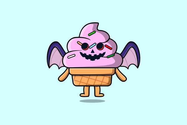 Mascote Bonito Desenho Animado Personagem Sorvete Morcegos Assustadores Abóbora Halloween — Vetor de Stock