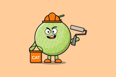 Tatlı karikatür Melon düz modern tasarım illüstrasyonunda bir yapıcı karakter resmi.