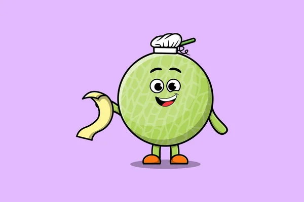 Nette Cartoon Melon Koch Charakter Mit Menü Der Hand Niedlichen — Stockvektor