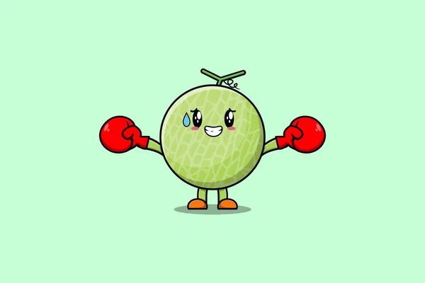 stock vector Cute Melon mascot cartoon playing sport with boxing gloves and cute stylish design