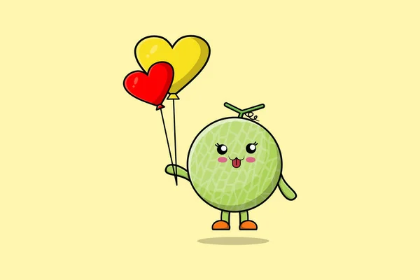 Desenhos Animados Bonitos Melão Flutuando Com Amor Balão Desenho Animado —  Vetores de Stock