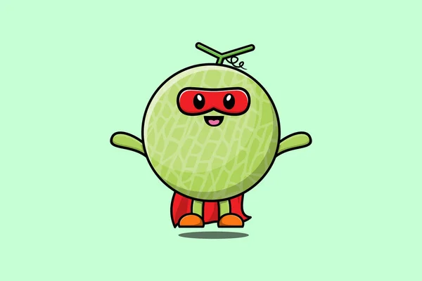 Cute Melon Superhero Character Flaying Illustration Cartoon Vector Modern Style — Stock Vector