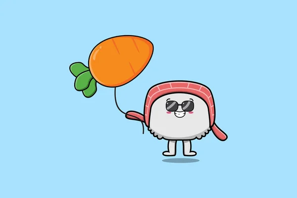 Niedliche Cartoon Sushi Mit Möhrenballon Flachen Cartoon Vektor Symbol Illustration — Stockvektor
