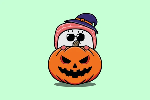 Mignon Personnage Dessin Animé Sushi Caché Dans Citrouille Halloween Illustration — Image vectorielle