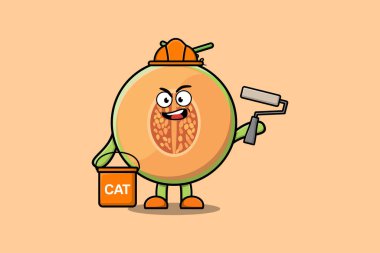 Tatlı karikatür Melon düz modern tasarım illüstrasyonunda bir yapıcı karakter resmi.