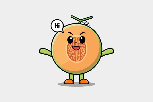 Mignon Personnage Dessin Animé Melon Avec Une Expression Heureuse Dans — Image vectorielle