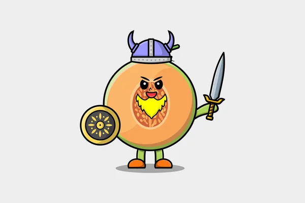 Carino Personaggio Dei Cartoni Animati Melone Vichingo Pirata Con Cappello — Vettoriale Stock