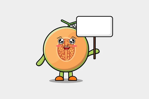 stock vector Cute cartoon Melon character holding blank board in vector concept flat cartoon style illustration