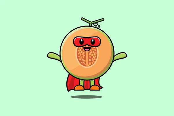 Mignon Personnage Super Héros Melon Volant Illustration Vecteur Dessin Animé — Image vectorielle