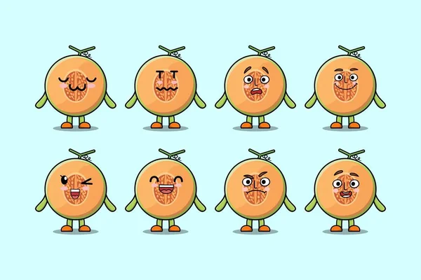 stock vector Set kawaii Melon cartoon character with different expressions cartoon face vector illustrations