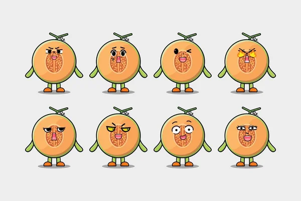 stock vector Set kawaii Melon cartoon character with different expressions cartoon face vector illustrations