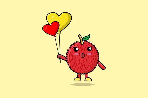 Desenhos Animados Bonitos Lychee Flutuando Com Amor Balão Cartoon Vetor —  Vetores de Stock