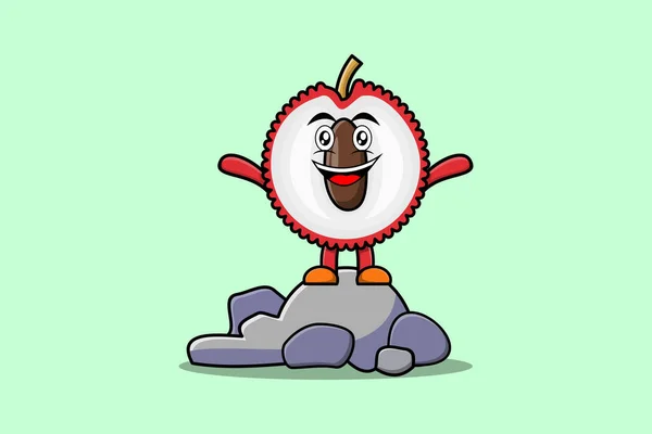 Desenho Animado Bonito Lychee Personagem Pedra Vetor Ilustração Desenho Animado — Vetor de Stock