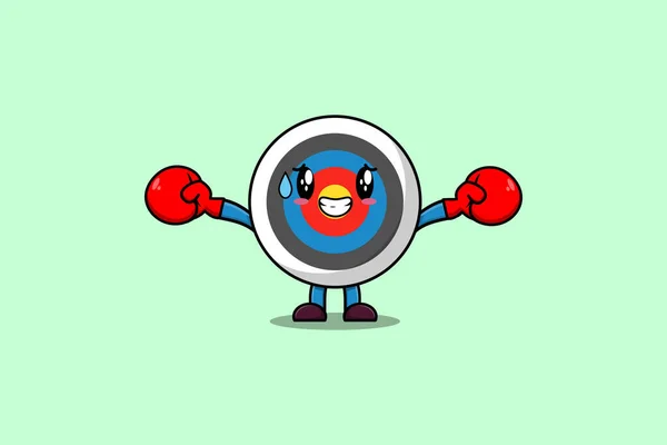 Nettes Bogenschießen Ziel Maskottchen Cartoon Sport Mit Boxhandschuhen Und Niedlichen — Stockvektor