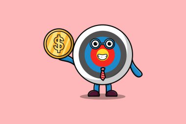 Şirin çizgi film okçuluğu başarılı iş adamı hedefinde altın sikke çizimi var.