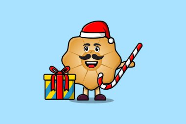 Tatlı çizgi film Kurabiye Noel Baba karakteri şeker kamışı ve kutular getiriyor.