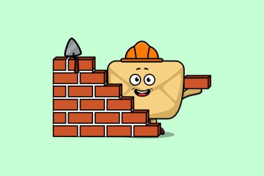 Düz modern stil tasarımında mason karakter rolünde sevimli çizgi film Zarfı