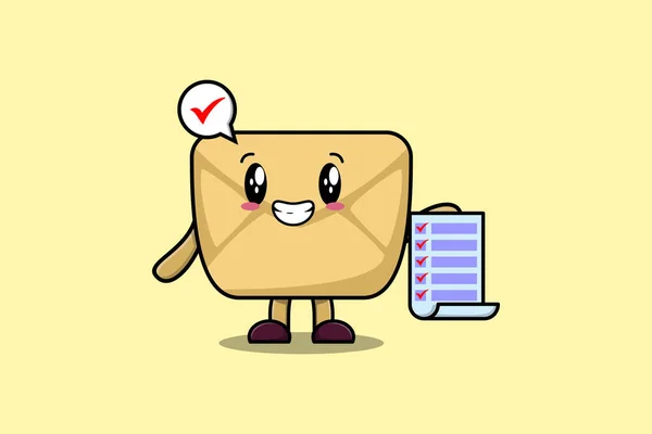 Cute Cartoon Envelope Character Holding Checklist Note Concept Flat Cartoon Ilustração De Stock