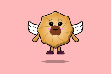 Modern tarz tasarım illüstrasyonunda kanat takan sevimli bir çizgi film karakteri.