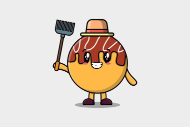 Cute cartoon Agricultural worker Takoyaki with pitchfork vector image cute modern style design