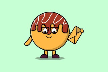 Cute cartoon Takoyaki holding envelope with cartoon vector illustration style