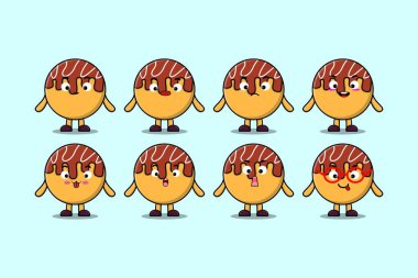 Set kawaii Takoyaki cartoon character with different expressions cartoon face vector illustrations