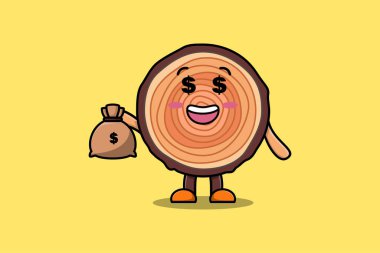 Cute cartoon Crazy rich Wood trunk with money bag shaped funny in modern design illustration