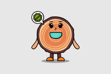 Cute cartoon illustration Wood trunk using mask to prevent virus in cute modern style design