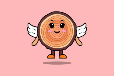 Cute cartoon Wood trunk character wearing wings in modern style design illustration
