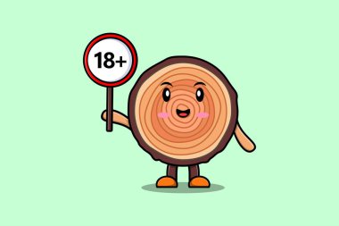 cute cartoon Wood trunk holding 18 plus sign board in vector character illustration