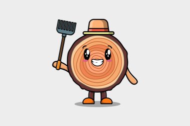Cute cartoon Agricultural worker Wood trunk with pitchfork vector image cute modern style design