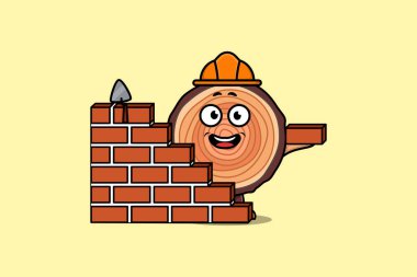 Cute cartoon Wood trunk as mason character in flat modern style design