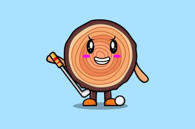 Cute cartoon Wood trunk character playing golf in concept flat cartoon style illustration