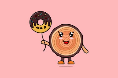 Cute cartoon Wood trunk floating with love balloon cartoon vector illustration