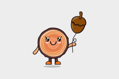 Cute cartoon Wood trunk floating with acorn balloon cartoon vector illustration