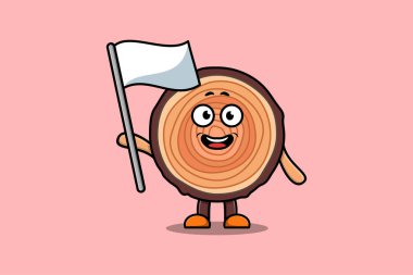 Cute cartoon Wood trunk mascot character with white flag in modern design illustration