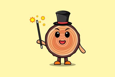 A gorgeous smart cute cartoon magician Wood trunk style design in flat cartoon style illustration