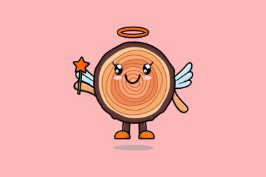 Cute Cartoon Wood trunk character in the form of fairy in 3d cartoon style concept