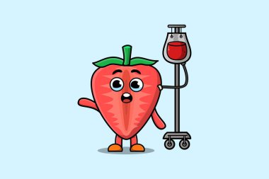 Çileğin şirin, modern tarzıyla kan nakli yaptırdığı hoş bir çizgi film çizimi.