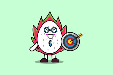 Cute cartoon Dragon fruit businessman holding target and arrow with happy expression