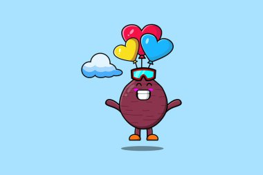 Cute cartoon Sweet potato mascot is skydiving with balloon and happy gesture modern style design
