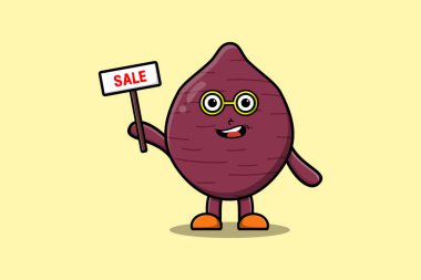 Cute cartoon Sweet potato character holding sale sign designs in concept flat cartoon style