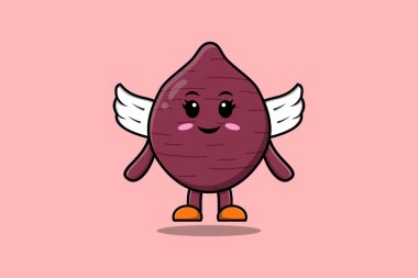 Cute cartoon Sweet potato character wearing wings in modern style design illustration
